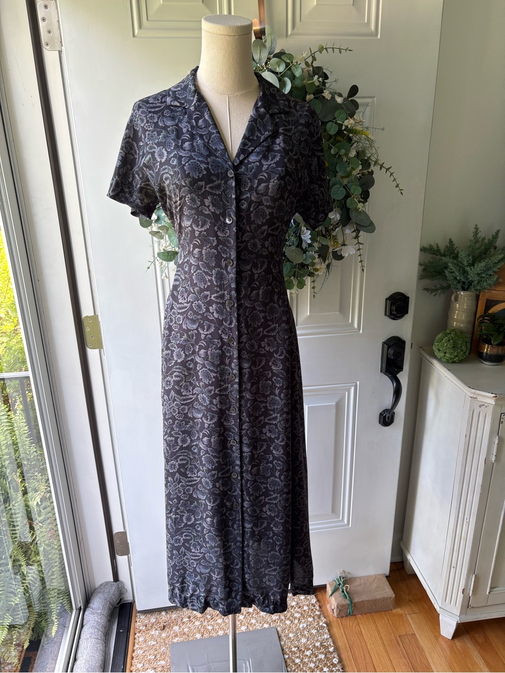 Jones New York Vintage 90’s 100% Silk Black Floral Maxi Dress